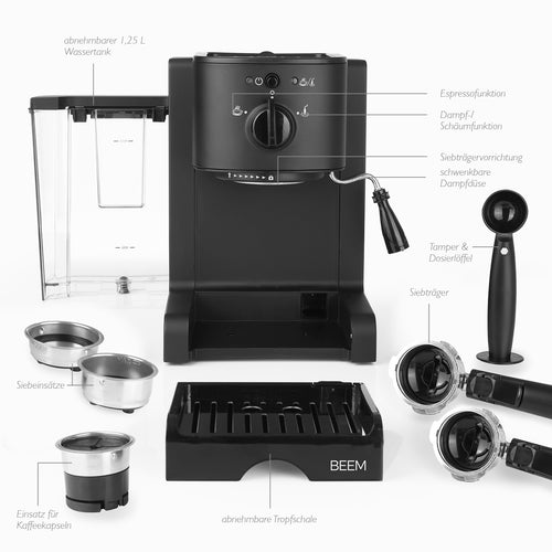 Siebträger und Kapsel Maschine, 2in1- Espresso Perfect, schwarz matt