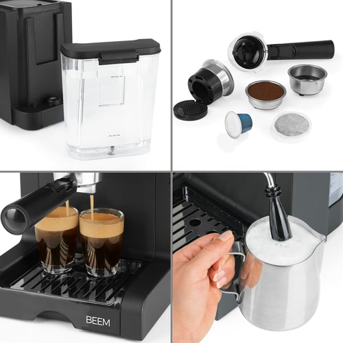 Siebträger und Kapsel Maschine, 2in1- Espresso Perfect, schwarz matt